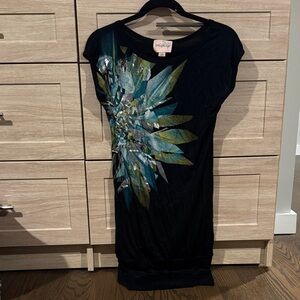 Elegant Black Mini Dress with Floral Design